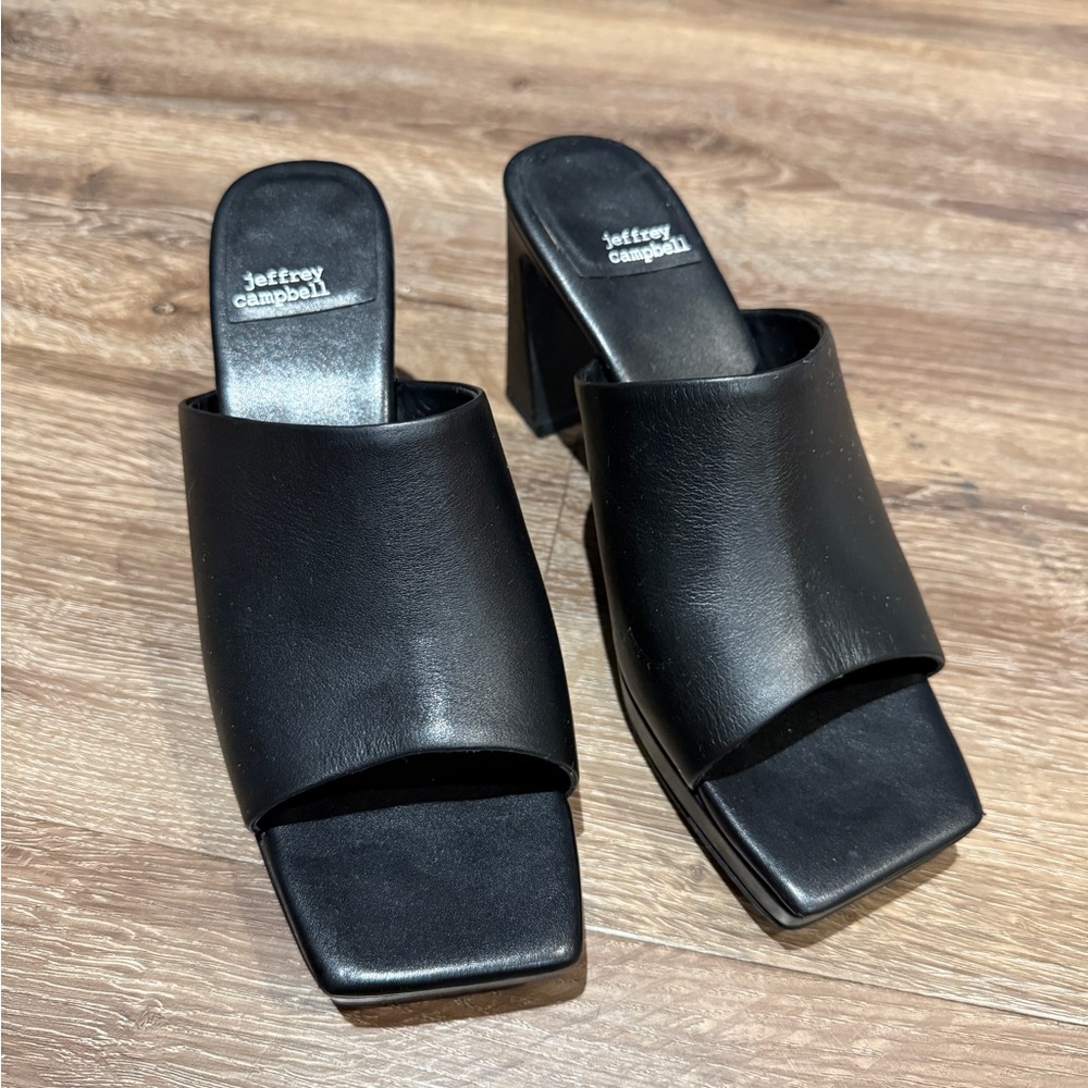 Jeffrey Campbell Black Leather square toe heels